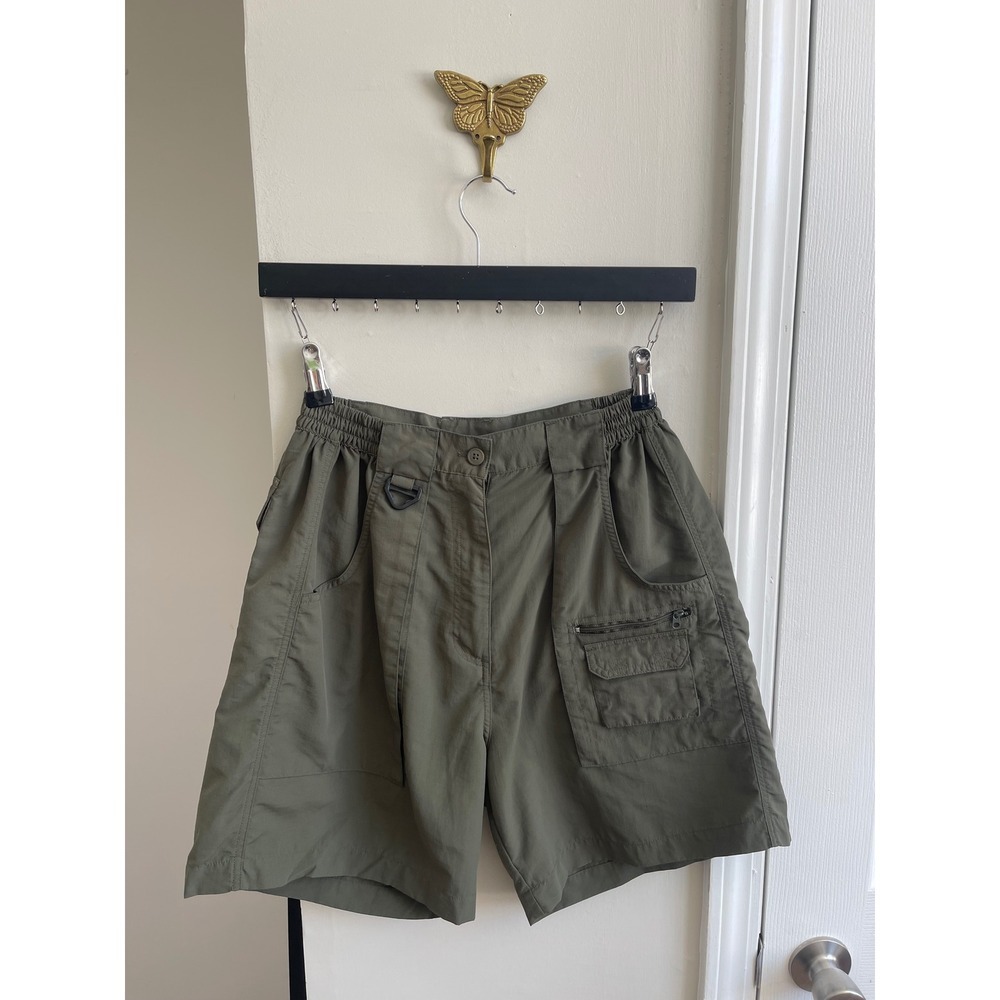 World Wide Sportsman Women Olive Green Nylon Cargo Shorts Size 6 D Ring Waist